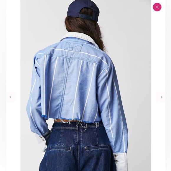 Free People Blue and White Crop Top with Stripes Size S - Picture 2 of 9